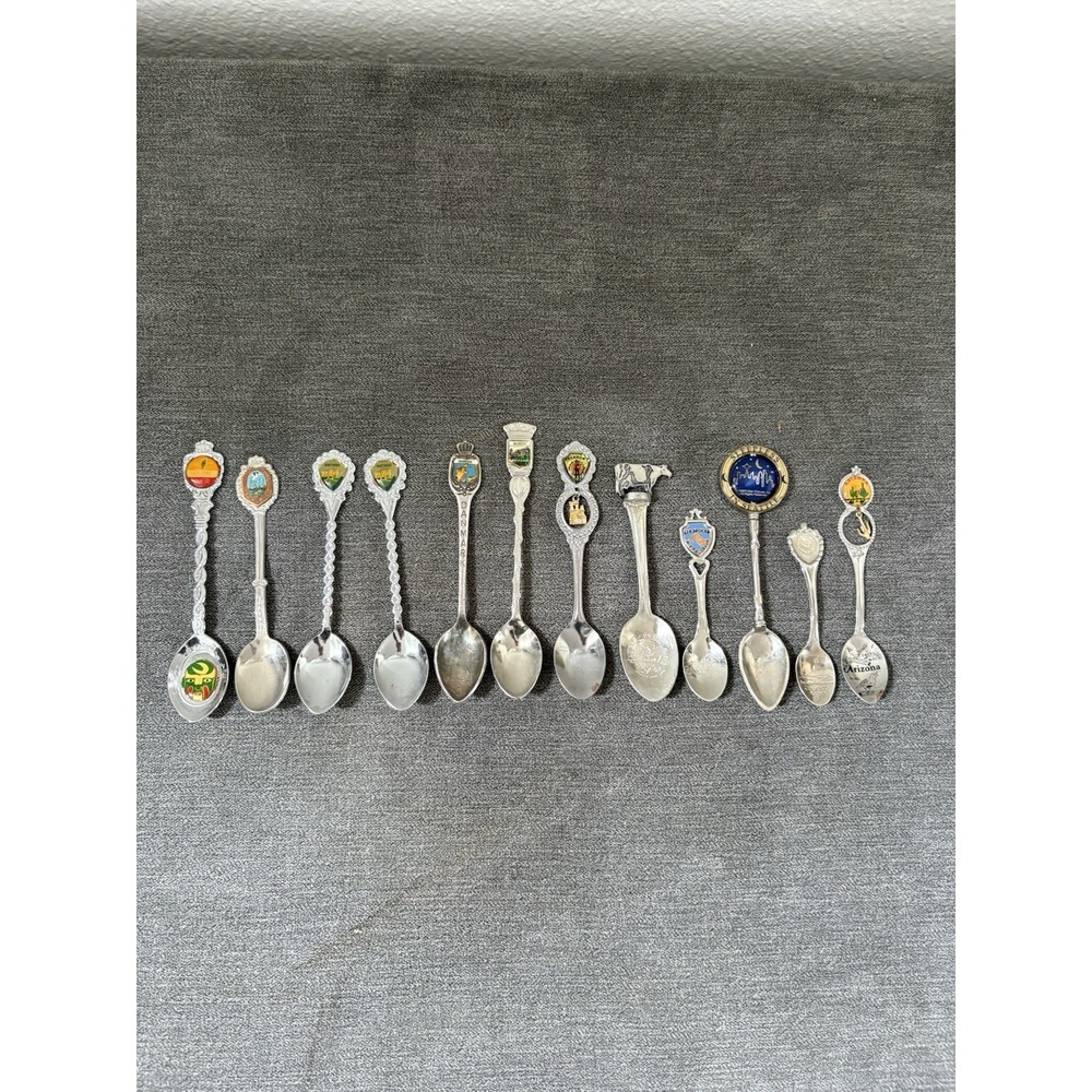Lot‎ Of 12 Souvenir State Spoons, One Silver plated, European, USA, Bau Gong